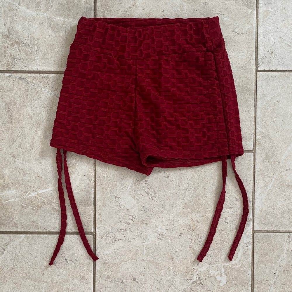 Dark Red Athletic Shorts Tie Details